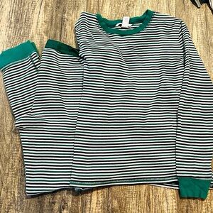 Victoria's Secret Woman’s Striped Long Sleeve Pajamas - Green, Navy and White